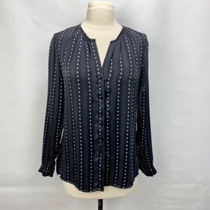 Ecru Womans Black Silk Blouse Small Button Front Long Sleeves Career Casual New